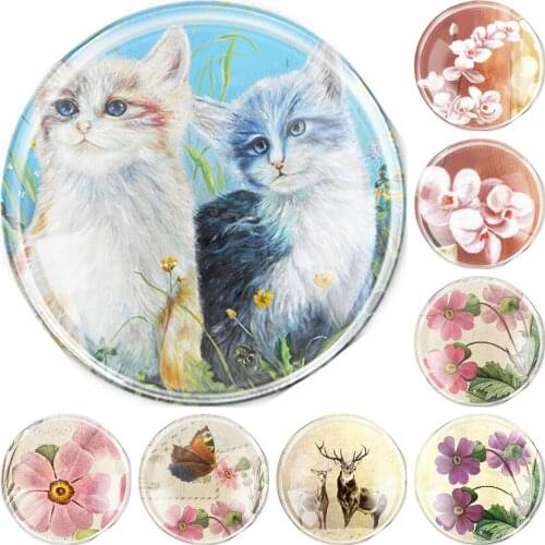 Handmade 6 Size Glass Mixed Butterfly Flower Cat Flatback Cameo Cabochon Domed DIY Jewelry Charm Photo Pendant Setting