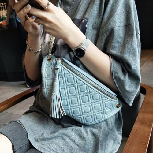 Fanny Pack Waist Bag Multifunctional Genuine Leather Shoulder Bags Chains Travel Pouch for Women Hiking Running Cycling Purse