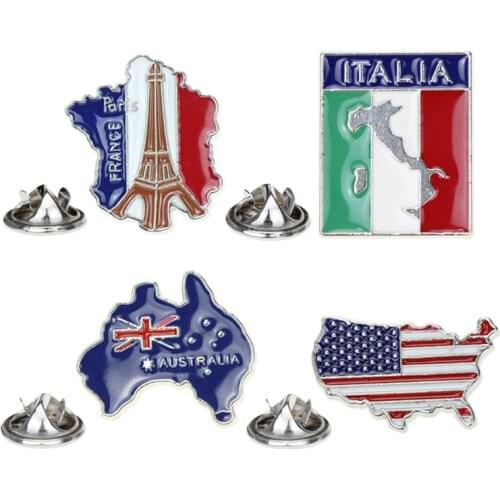 Enamel Pin Australia Italy France USA Country Brooches LGBT Flag Heart Label Pins for Women Men Jewelry Brooch