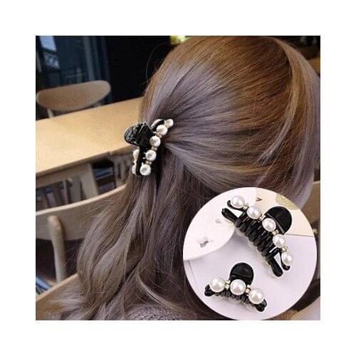 New Fashion Crab Hair Hair Claws Imitation Pearl black Lady Headwear Accessories for Women Hairpins Plastic Elastic Barrette Hot