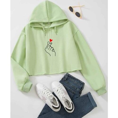 Green Top Crop Top Hoodie Women Pullover Women Oversize Kawaii Aesthetic Fashion Streetwear Jacket Female Casual Tops for Teen