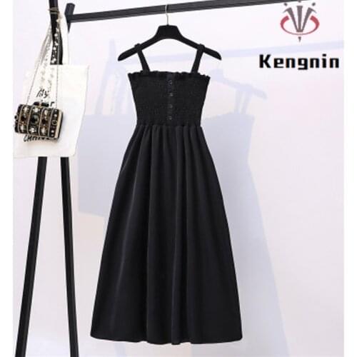 2021 Summer Oversize Dress Women Strap Dress High Waist Spaghetti Strap Female Robe Black Sexy Off The Shoulder Dresses KE1079