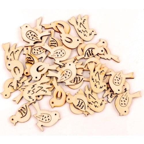 20Pcs Wooden Bird Pattern Natural Scrapbooking Craft For Embellishments Handmade DIY Handicraft Home Decoration DIY 40mm