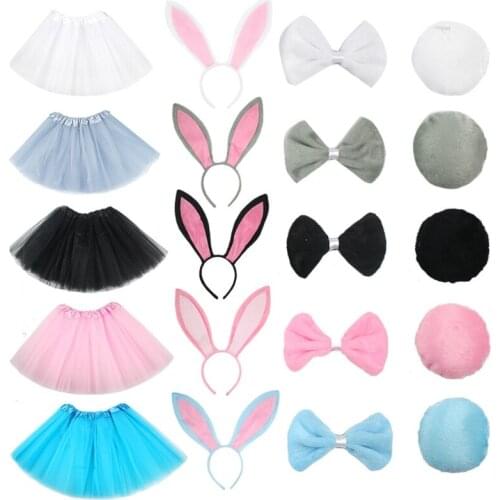 4Pcs Kids Rabbit Cosplay Costume Set Tutu Skirt Bunny Ears Headband Bowtie Tail 97BC