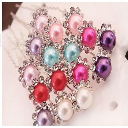 Fashion Women Hairpin Wedding Party Crystal Pearl Hairgrip Bridal Rhinestone Clip Solid Flower Barrette Jewelry Hair Accessories