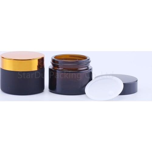 50g amber Glass Cream Jars Cosmetic Packaging with lid plastic caps & inner liners round empty small glass jars 200pcs