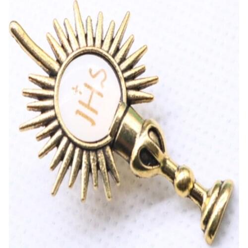 Religious Jesus JHS Holy Cup Brooch Cross Cup Brooch, Gold Jesus JHS Brooch