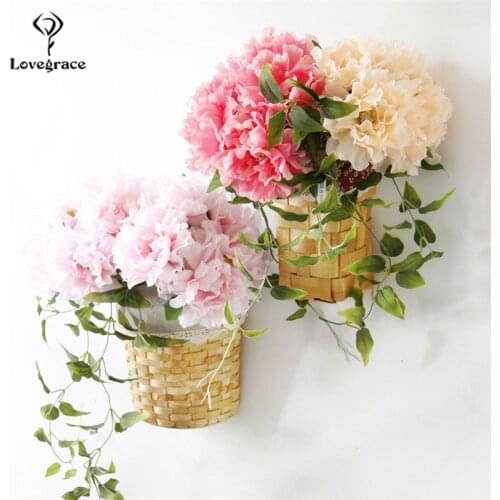 Lovegrace Bridesmaid Bouquet Artificial Silk Flower 5 Heads Peony Blue Bouquet Office Home Wedding Decor DIY Flower Arrangement