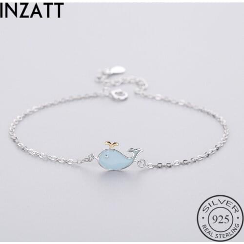 INZATT Punk 925 Sterling Silver Cute Blue Whale Bracelet Enamel For Women Geometric Lady Summer Metal Chain Jewelry Party Gift
