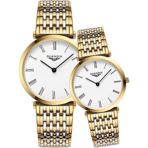 GUANQIN Fashion Couple Watch Set Roman Mens Women Wristwatch Quartz Watch Man Women Clock Ladies Wrist Watch lovers Watch