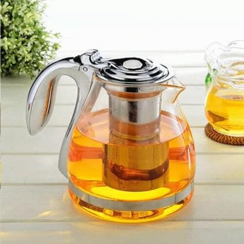 Large Capacity Heat Resistant Glass Teapot Elegant Transparent Teaware Office Kettle With Filter and Stainless Steel Handle