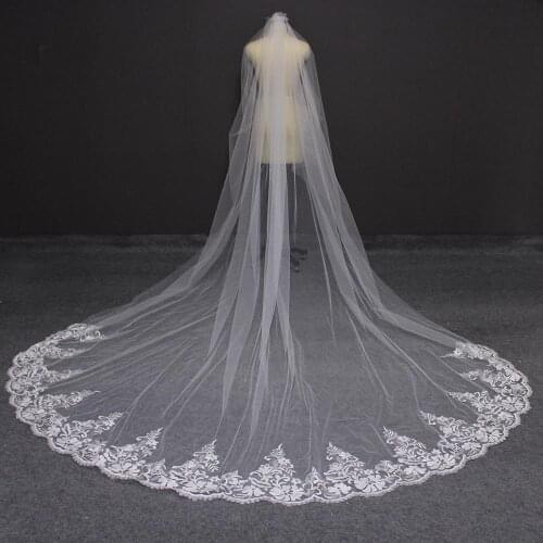 Long 3 Meters Lace Wedding Veil One Layer Ivory Bridal Veil with Comb 300cm Veil for Bride Veu de Noiva