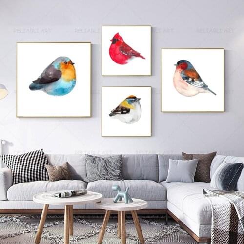 European Style Birds Watercolor Painting Print on Canvas Sparrow Prints Wall Art Animal Posters Cute Colorful Home Decor Cuadros
