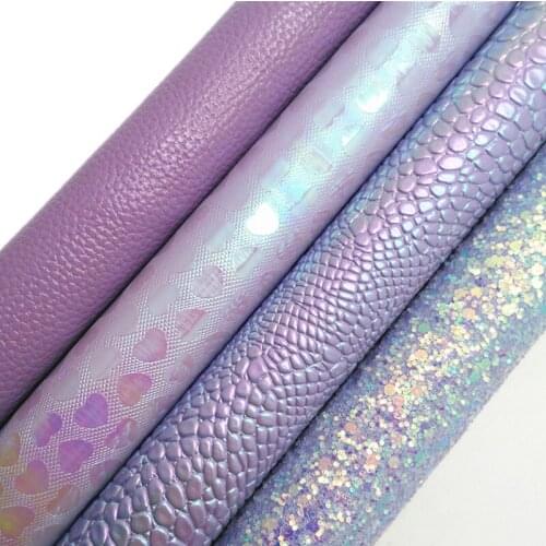Purple Glitter leather, Hearts Crocodile Litchi Embossed Synthetic Faux Leather Vinyl Fabric Sheets For Bows DIY 21x29CM KM806