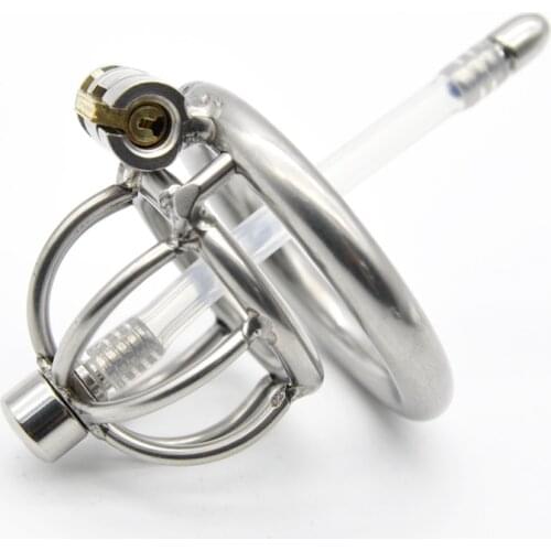 Stainless Steel Cage Penis Ring Cock Ring Male Chastity Device with tube catheter Stealth New Lock tube Adult Sex Toy for men