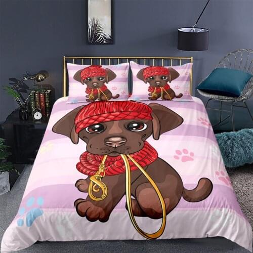 3D Bedding Set 2/3 Pcs Cartoon Dog Pattern Printed Duvet Cover Pillowcase Home Textiles Single Twin Queen Double King Size