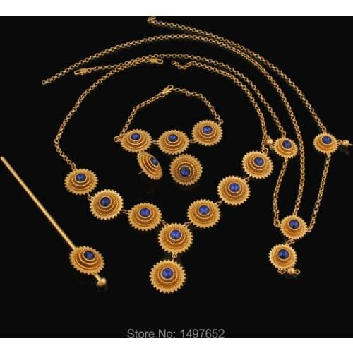 Ethiopian 6pcs jewelry Gold Filled Colorful stone african bridal jewelry sets Fashion jewelry