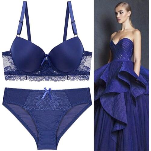 New 2020 Lace Bra Set Women Plus Size Push Up Underwear Lingerie Set Female Bra And Panty Set 36 38 40 42BC Cup