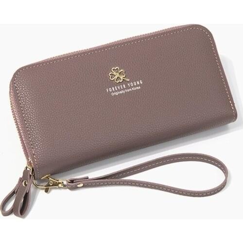 Wallet Women Long Zipper Four Leaf Clover Letter Printing Coin Purses Female Wristband Phone Bag Multi-card Holder Money Clip