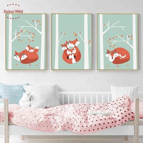Cute Fox Animal Posters and Prints Canvas Art Painting Wall Art Nursery Decorative Picture Nordic Style Kids Decoration NUR09