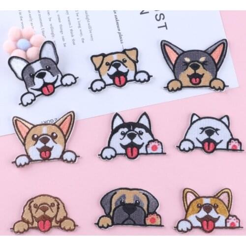 Cartoon Anime Small Animal Puppy Cute Shiba Inu Husky Patch Sticker Embroidery Cloth Sticker Clothes Backpack Decoration