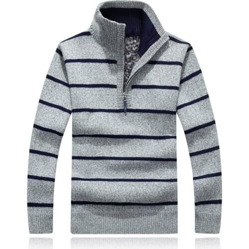 2020 Autumn New Male Winter Thick Sweaters Coat Stand Collar Mens Striped Sweatercoat Pullovers Slim Fit Knitted Pullover