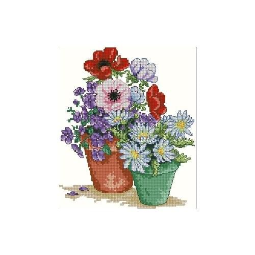 0502 Garden potted flowers 26-29 Cross Stitch Set Chinese Cross-stitch Kit Embroidery Needlework Craft Packages Fabric Floss