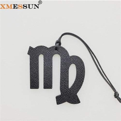 New 12 Zodiac Virgo Horoscope Constellation Keychain Pendant Women Backpack Bag Charm Fashion Genuine Leather Charm Brown Ins