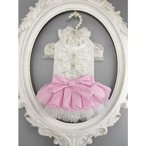 Handmade Dog Clothes Pet Apparel Gentlewoman Lady Style White Shirt Skirt Lace Collar Sleeves Cat Dress Poodle Drop Shipping