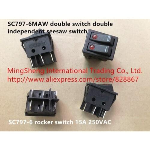 Original new 100% SC797-6MAW double switch double independent seesaw switch rocker switch 15A 250VAC