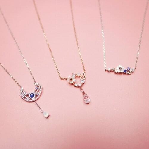 Anime Card Captor Cardcaptor Sakura 925 Sterling Silver Necklace Pendant Earrings Jewelry Set For Women Girls Couple Lovers Gift