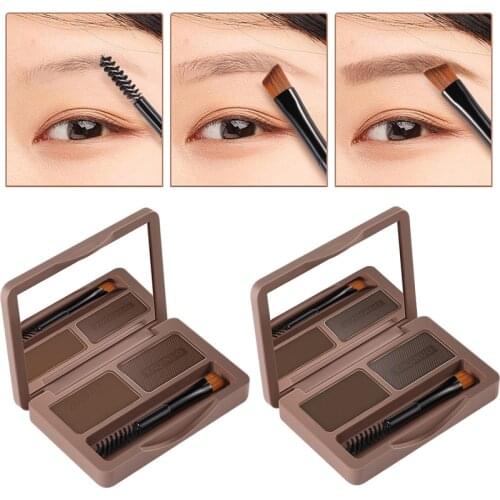 Two Colors Eyebrow Powder Makeup Palette Waterproof Shade for Eyebrow Enhancer Cosmetic Brush Mirror Box Make Up Tools Set