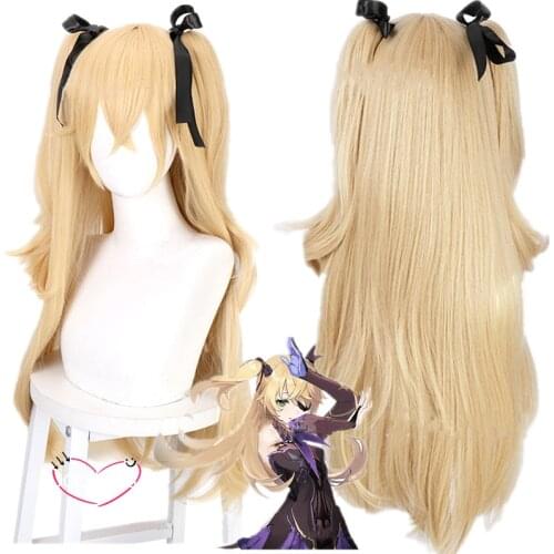 Game Genshin Impact Fischl Wig Long Ponytails with Ribbon Cosplay Heat Resistant Synthetic Hair Cosplay Wigs Halloween Party Wig