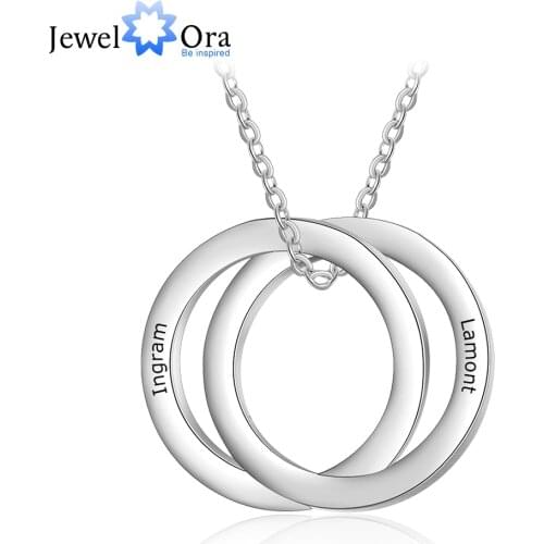 Personalized Engraved Name Intertwined Circle Necklace Custom Jewelry Stainless Steel Round Pendants Valentines Day Gift