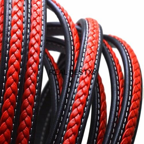 2m/lot approx: 12*6mm black red Flat wide Leather Cords Leather Rope for DIY String Bracelets Jewelry Accessories braided cord