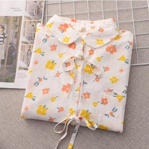 Spring Autumn Floral Printed Shirt Women Clothing Peter Pan Collar With Long Sleeved Casual Sweet Female Blouses Tops U255