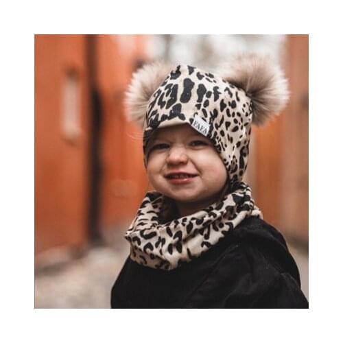 2 pcs New Baby Hat Scarf Suit Autumn Winter printed Kids Hat Scarf Set Cotton Girls And Boys Hats Neck Children Scarf