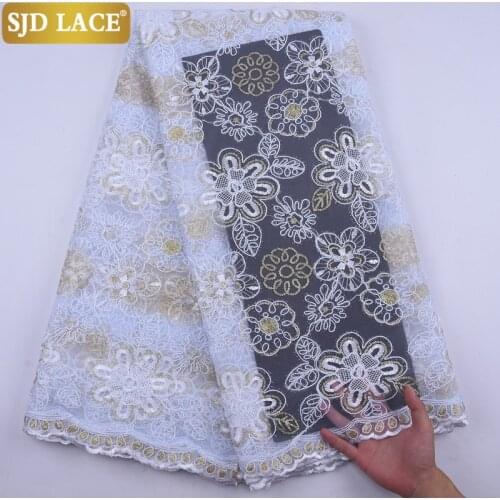 SJD LACE African Lace Fabric Bone Rope Deisgn French Net Lace Fabric Embroiderey Golden Thread Mesh Laces For Wedding Sew A2059