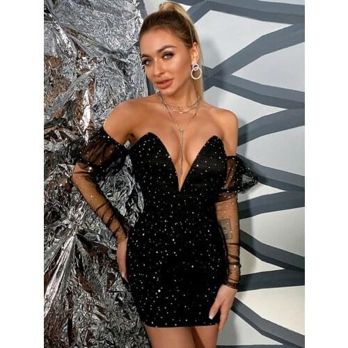 SRUBY Vestido corto femenino de malla con lentejuelas para primavera, minivestido Sexy de fiesta para mujer, Espalda descubierta