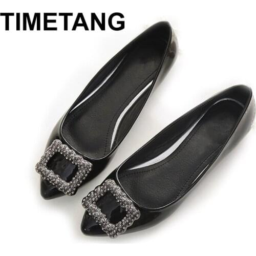 TIMETANG Spring and Autumn new womens shoes PU patent leather casual woman comfortable shoe diamond fashion flat shoes C124