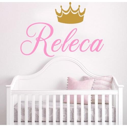 YOYOYU Fancy Name Decal Crown Wall Decal Gold Crown Wall sticker Vinyl Name Decor Wall Stickers Nursery Crown Personalizd decors