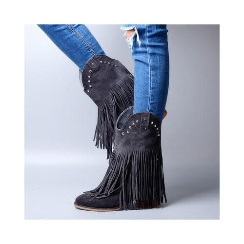 Botas Altas Mujer Rome Genuine Leather Ankle Boots For Woman Tassel High Heels Undefined Bottine Cowgirl Winter Shoes Woman