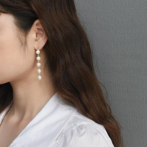 ASHIQI Natural Freshwater Pearl Long Earrings 925 Sterling Silver Jewelry for Women Gift