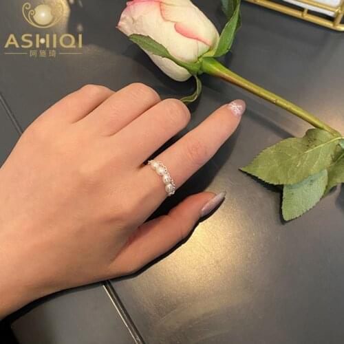 ASHIQI Real Natural Freshwater Pearl Simple Ring 925 Sterling Silver Party Wedding Jewelry Women 2021 New
