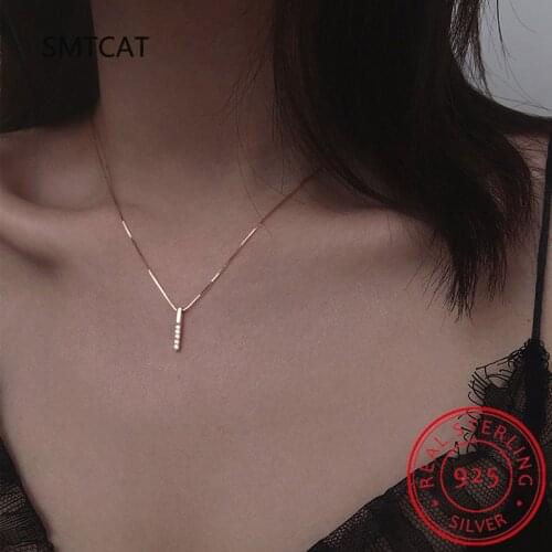 SMTCAT 925 Sterling Silver Zircon Necklace Vertical Bar Slidable Romantic Pendant Necklace For Women Wedding Birthday Gifts
