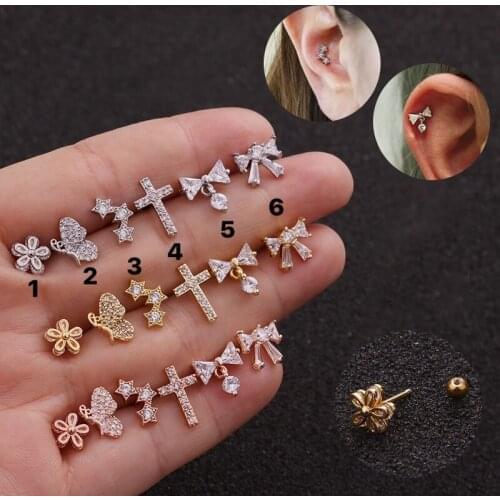 1PC 20G Piercing Tragus Flower Helix Cartilage Tragus CZ Ear Piercing Cross Cartilage Helix Earring Piercing Jewellery