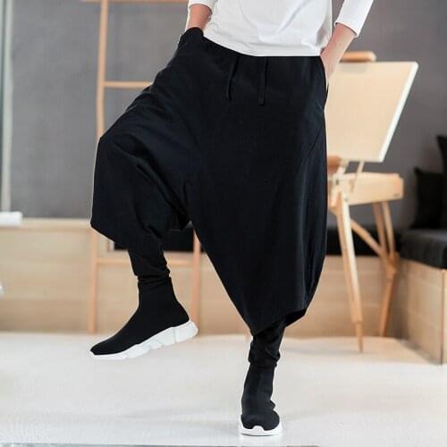 Chinese Traditional Clothes For Men Wide Leg Trousers Summer Plus Size Loose Linen Cotton Harem Pants Chinese Pants Man 10657