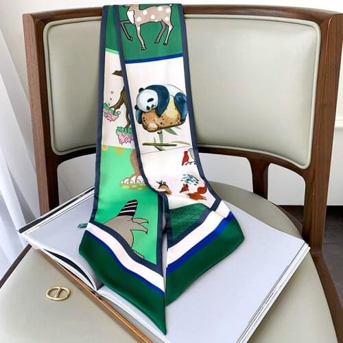 2020 Hijab Silk Scarf Women Fashion Print Long Neck Scarfs Office Lady Hair Band Foulard Hand Kerchief Female Bandana Shawl