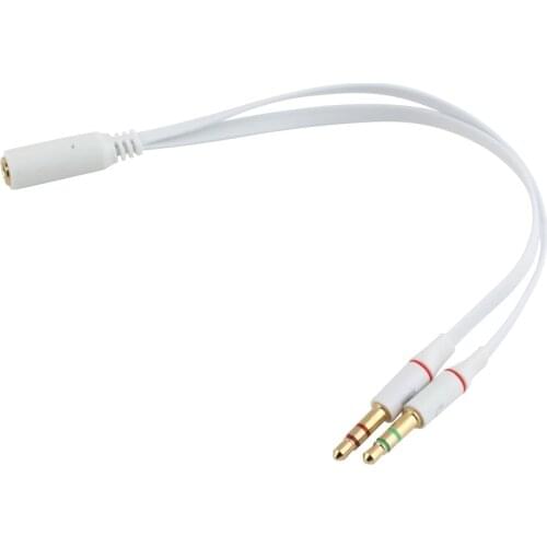 3.5mm Gold Plated Audio Mic Y Splitter Cable Headphone Adapter Female to 2 Male Cable for PC Laptop Etc White Stock
