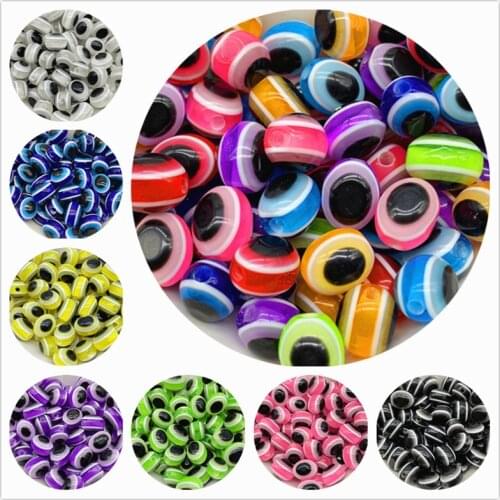 30pcs 9x6mm Resin Evil Eye Beads Round Shape Spacer Beads For Jewelry Making DIY Charm Bracelet Necklace